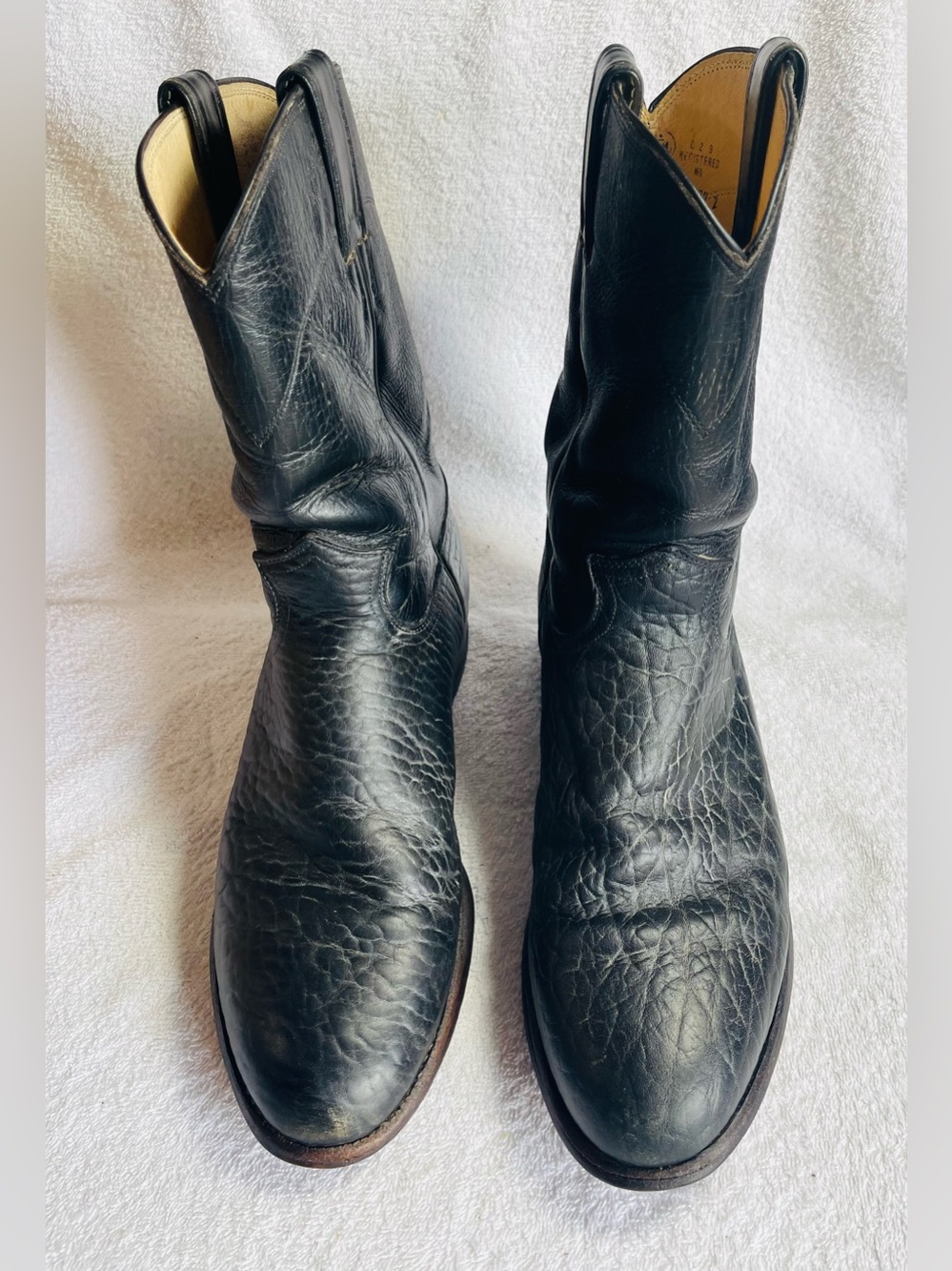 Justin 3187 Black Pebbled Leather Western Cowboy Boots Men's US Size 10 D